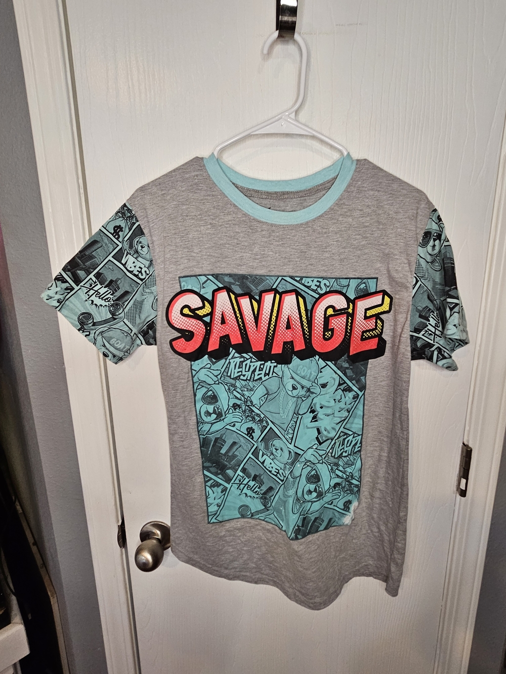 Savage Graphic Short Sleeve Tee - Gray & Teal